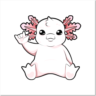 Cartoon axolotl shows I love you - ASL hand gesture Posters and Art